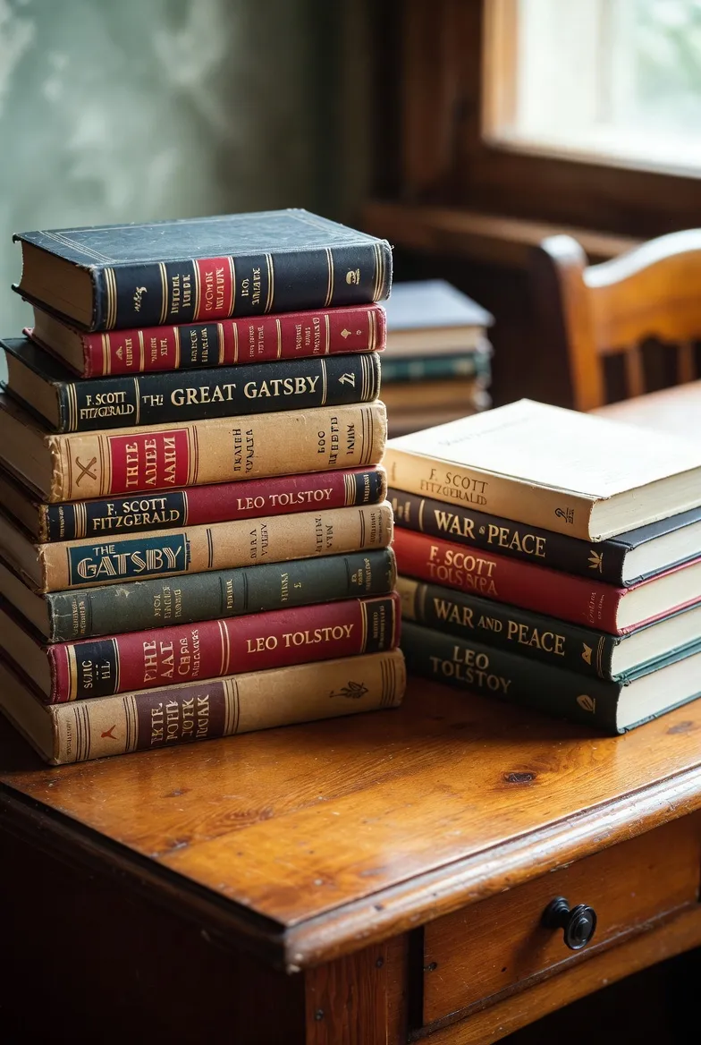 Classic books arranged on a reading desk